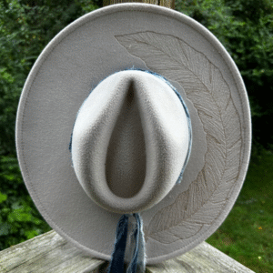 The Featherlight – Ivory Wide Brim Hat with Burned Feather Detail