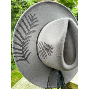 The Forestline – Gray Wide Brim Hat with Burned Fern Design