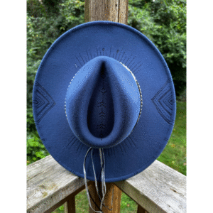 Midnight Mesa – Navy Wide Brim Hat with Geometric Burned Detail