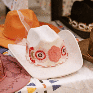The Wild Bloom – Lace-Embellished Ivory Cowboy Hat