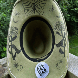 Wild Sage – Sage Cowgirl Hat with Butterfly & Moon Burned Design