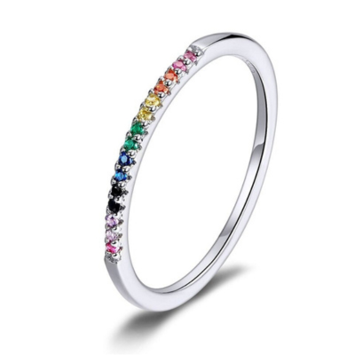 Rainbow CZ Sterling Silver Ring | LGBTQ+ Rainbow Stackable Band 1 Rainbow CZ Sterling Silver Ring | LGBTQ+ Rainbow Stackable Band