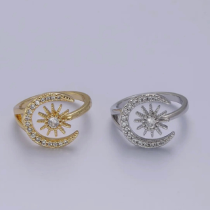 Celestial Moon & Star Ring | Micro Pavé Gold or Silver Adjustable Ring