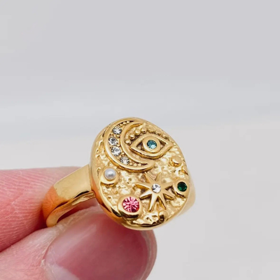 Celestial Protection Ring | Star Moon Evil Eye Ring 1 Celestial Protection Ring | Star Moon Evil Eye Ring