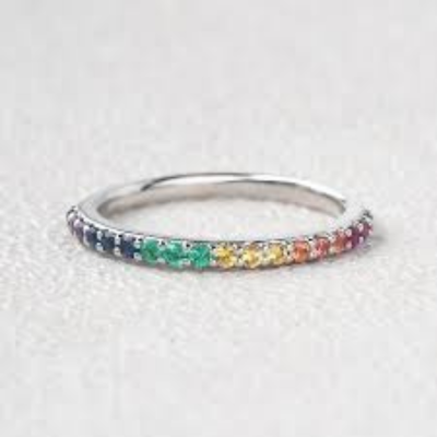 Rainbow CZ Sterling Silver Ring | LGBTQ+ Rainbow Stackable Band 2 Rainbow CZ Sterling Silver Ring | LGBTQ+ Rainbow Stackable Band - Image 2