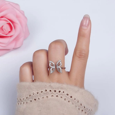 Pavé Butterfly Ring | Sterling Silver or Gold Filled CZ Adjustable Ring 1 Pavé Butterfly Ring | Sterling Silver or Gold Filled CZ Adjustable Ring