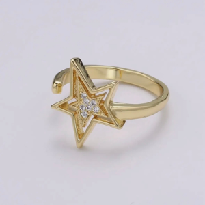 Dainty Celestial Star Ring | 24K Gold CZ Adjustable Band