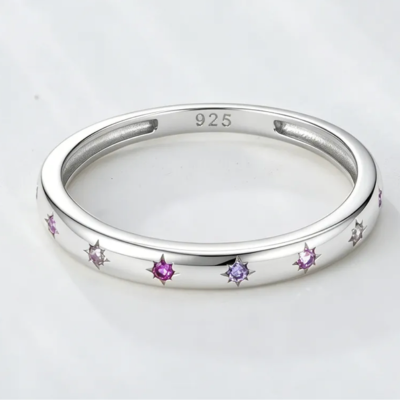 Pastel Starburst Sterling Silver Ring | Colorful Gemstone Stackable Band 2 Pastel Starburst Sterling Silver Ring | Colorful Gemstone Stackable Band - Image 2