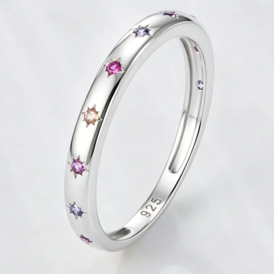 Pastel Starburst Sterling Silver Ring | Colorful Gemstone Stackable Band 1 Pastel Starburst Sterling Silver Ring | Colorful Gemstone Stackable Band